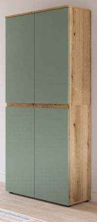 Mehrzweckschrank Assino in Gr�n und Eiche 70 x 175 cm, mit 7 Einlegeb�den und Kleiderstange