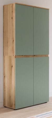 Mehrzweckschrank Assino in Gr�n und Eiche 70 x 175 cm, mit 7 Einlegeb�den und Kleiderstange