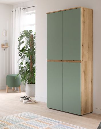 Mehrzweckschrank Assino in Gr�n und Eiche 70 x 175 cm, mit 7 Einlegeb�den und Kleiderstange
