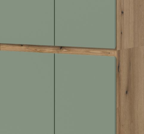 Mehrzweckschrank Assino in Gr�n und Eiche, 6-t�rig 105 x 175 cm mit 14 Einlegeb�den und Kleiderstange