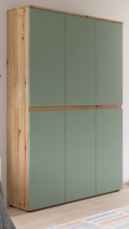 Mehrzweckschrank Assino in Gr�n und Eiche, 6-t�rig 105 x 175 cm mit 14 Einlegeb�den und Kleiderstange