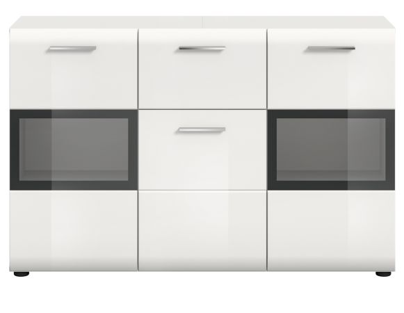 Sideboard Cover in wei� Hochglanz Vitrine 125 x 81 cm