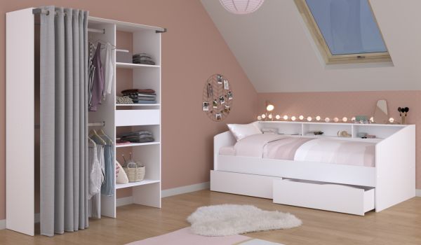 Parisot Kinder- und Jugendzimmer Sleep11 in wei� Komplett-Set 2-teilig mit Stauraumbett und Kleiderschrank