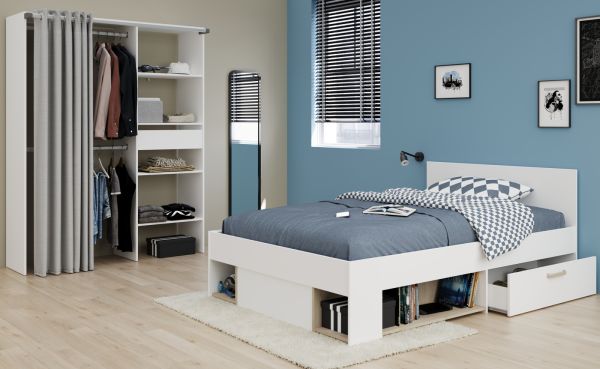 Kinder- und Jugendzimmer Mika in wei� und Eiche Set 2-teilig, Stauraumbett und Kleiderschrank