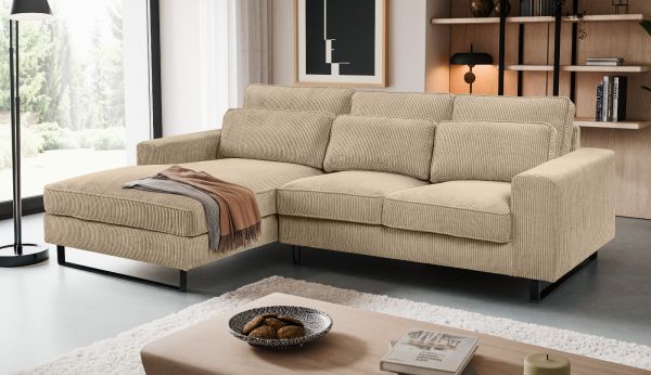 Sofa Valero in beige Cord Ecksofa 4-Sitzer 276 x 183 cm