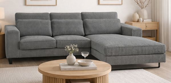 Sofa Valero in grau Cord Ecksofa 4-Sitzer 276 x 183 cm