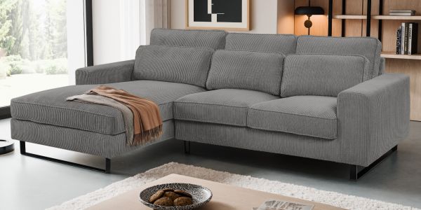 Sofa Valero in grau Cord Ecksofa 4-Sitzer 276 x 183 cm