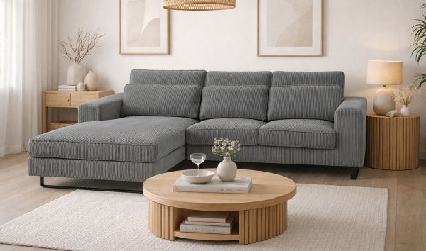 Sofa Valero in grau Cord Ecksofa 4-Sitzer 276 x 183 cm