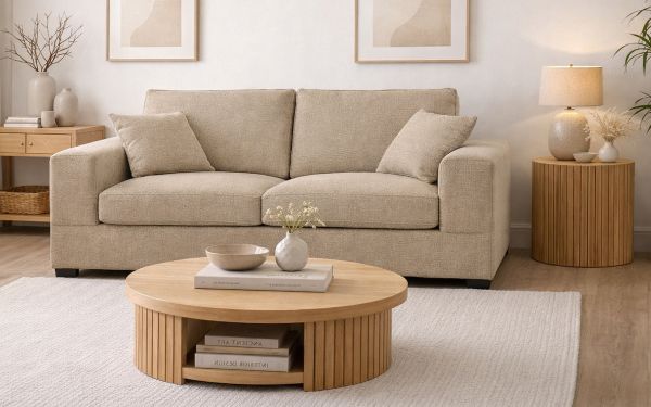 Sofa Novana in beige Strukturstoff 3-Sitzer 221 cm