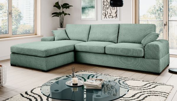 Sofa Novana in petrol Strukturstoff Ecksofa 5-Sitzer 308 x 186 cm