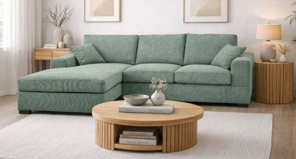 Sofa Novana in petrol Strukturstoff Ecksofa 5-Sitzer 308 x 186 cm