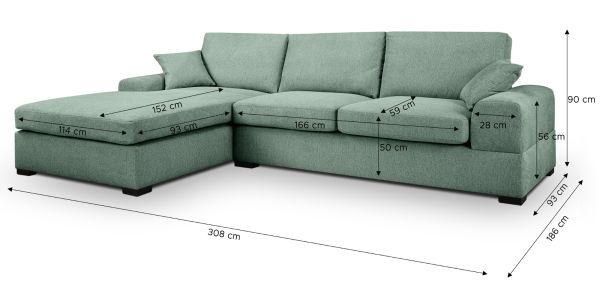 Sofa Novana in petrol Strukturstoff Ecksofa 5-Sitzer 308 x 186 cm