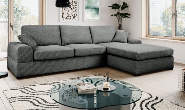 Sofa Novana in grau Strukturstoff Ecksofa 5-Sitzer 308 x 186 cm