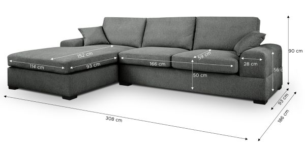 Sofa Novana in grau Strukturstoff Ecksofa 5-Sitzer 308 x 186 cm