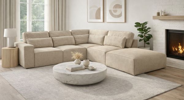Sofa Pargola in beige Webstoff Ecksofa 4-Sitzer 305 x 281 cm