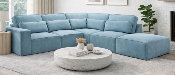 Sofa Pargola in hellblau Webstoff Ecksofa 4-Sitzer 305 x 281 cm