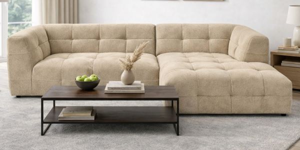 Sofa Astaro in beige Webstoff Ecksofa 5-Sitzer 292 x 161 cm