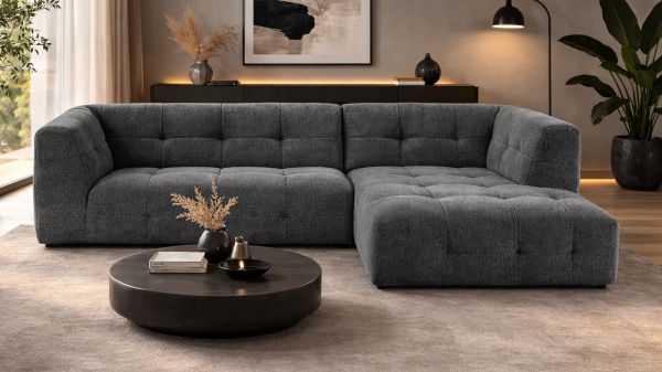 Sofa Astaro in grau Webstoff Ecksofa 5-Sitzer 292 x 161 cm