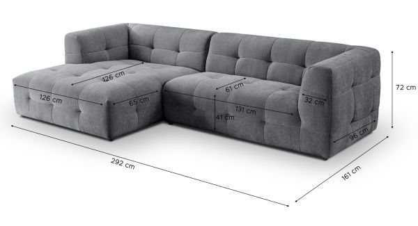 Sofa Astaro in grau Webstoff Ecksofa 5-Sitzer 292 x 161 cm