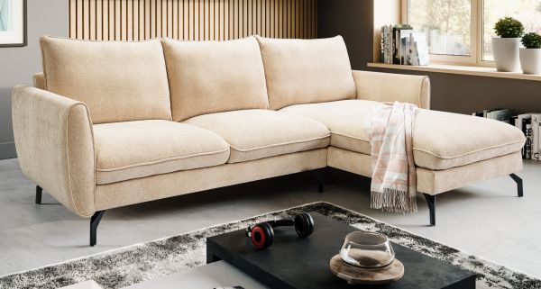 Sofa Palma in beige Webstoff Ecksofa 5-Sitzer 259 x 167 cm