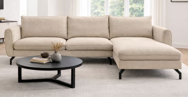 Sofa Palma in beige Webstoff Ecksofa 5-Sitzer 259 x 167 cm