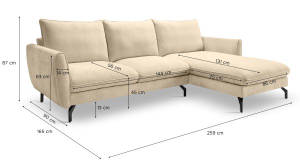 Sofa Palma in beige Webstoff Ecksofa 5-Sitzer 259 x 167 cm