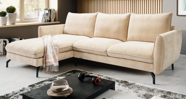 Sofa Palma in beige Webstoff Ecksofa 5-Sitzer 259 x 167 cm
