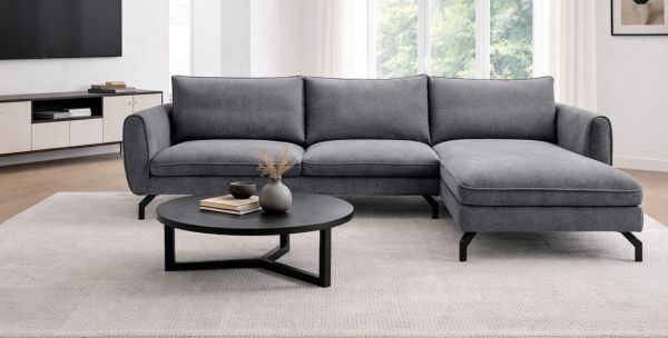 Sofa Palma in grau Webstoff Ecksofa 5-Sitzer 259 x 167 cm