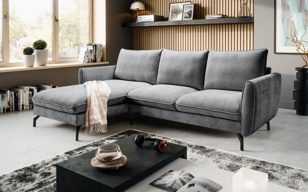 Sofa Palma in grau Webstoff Ecksofa 5-Sitzer 259 x 167 cm