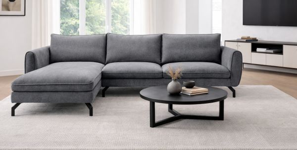 Sofa Palma in grau Webstoff Ecksofa 5-Sitzer 259 x 167 cm