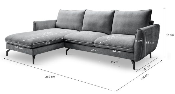 Sofa Palma in grau Webstoff Ecksofa 5-Sitzer 259 x 167 cm
