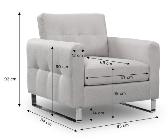 Sessel Alanto in hellgrau Flachgewebe Clubsessel 93 x 94 cm
