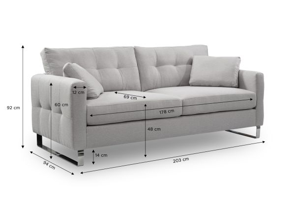Sofa Alanto in hellgrau Flachgewebe 2,5-Sitzer 203 cm