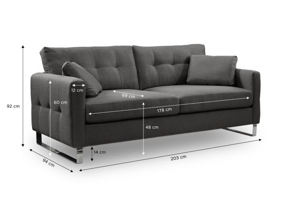 Sofa Alanto in grau Flachgewebe 2,5-Sitzer 203 cm