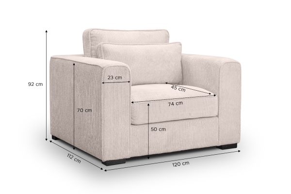 Sessel Canedo in grau-beige Cord Loungesessel 120 cm