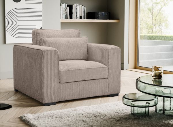 Sessel Canedo in beige-braun Cord Loungesessel 120 cm