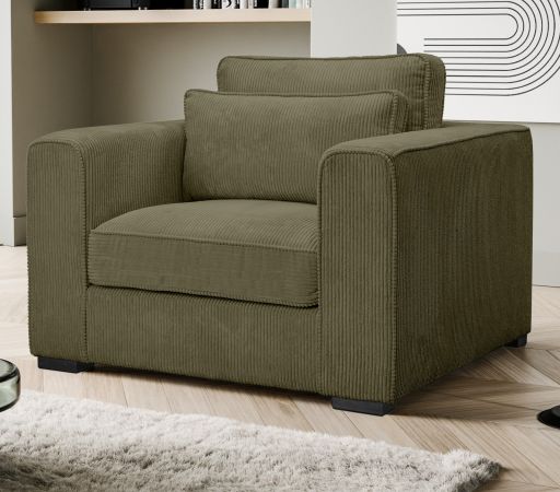 Sessel Canedo in khaki Cord Loungesessel 120 cm