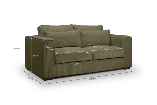 Sofa Canedo in khaki Cord Couch 2,5-Sitzer 200 cm