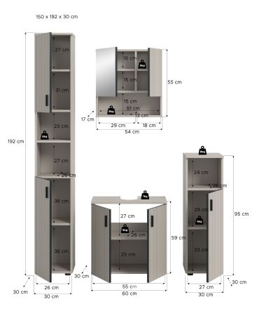 Badm�bel Set 4-teilig Livia in Kaschmir Badkombination 150 x 192 cm