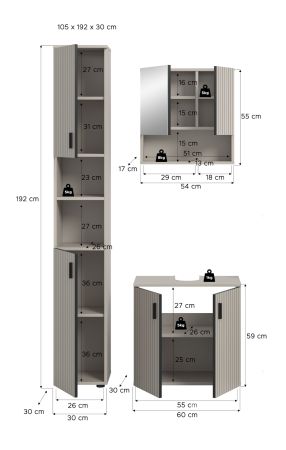 Badm�bel Set 3-teilig Livia in Kaschmir Badkombination 105 x 192 cm