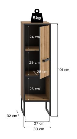Badezimmer Kommode Scana in Artisan Eiche Badkommode 30 x 101 cm, Soft-Close