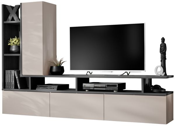 Wohnwand Askim in Kaschmir und Graphit Eiche, Schrankwand h�ngend 210 cm mit Push-to-Open