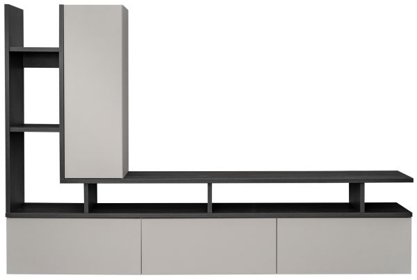 Wohnwand Askim in Kaschmir und Graphit Eiche, Schrankwand h�ngend 210 cm mit Push-to-Open