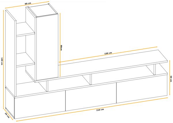 Wohnwand Askim in Kaschmir und Graphit Eiche, Schrankwand h�ngend 210 cm mit Push-to-Open
