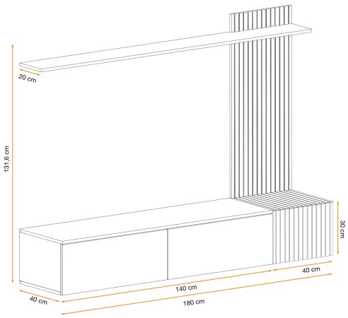 Wohnwand Madina Schwarz matt und Eiche,  Schrankwand h�ngend 180 cm mit Push-to-Open