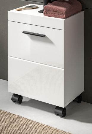 Waschbeckenunterschrank Talerno in wei� Hochglanz Bad Unterschrank 40 x 58 cm auf Rollen