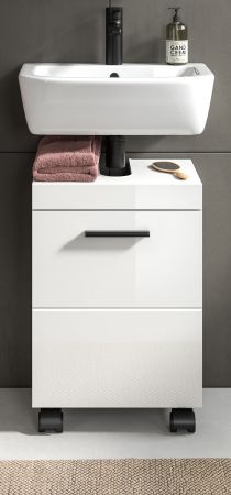 Waschbeckenunterschrank Talerno in wei� Hochglanz Bad Unterschrank 40 x 58 cm auf Rollen