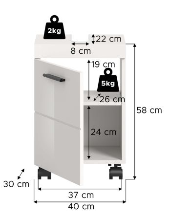 Waschbeckenunterschrank Talerno in wei� Hochglanz Bad Unterschrank 40 x 58 cm auf Rollen