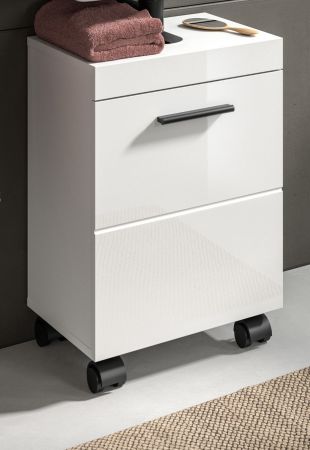 Waschbeckenunterschrank Talerno in wei� Hochglanz Bad Unterschrank 40 x 58 cm auf Rollen