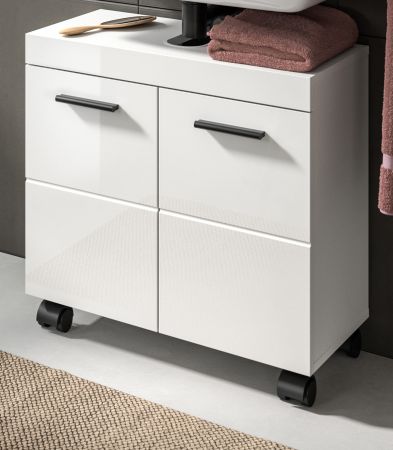 Waschbeckenunterschrank Talerno in wei� Hochglanz, Badschrank 60 x 58 cm auf Rollen